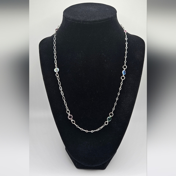 🟢3/$19🟢 Multi Color Bezel Rhinestone Necklace 19  inches - Picture 5 of 5